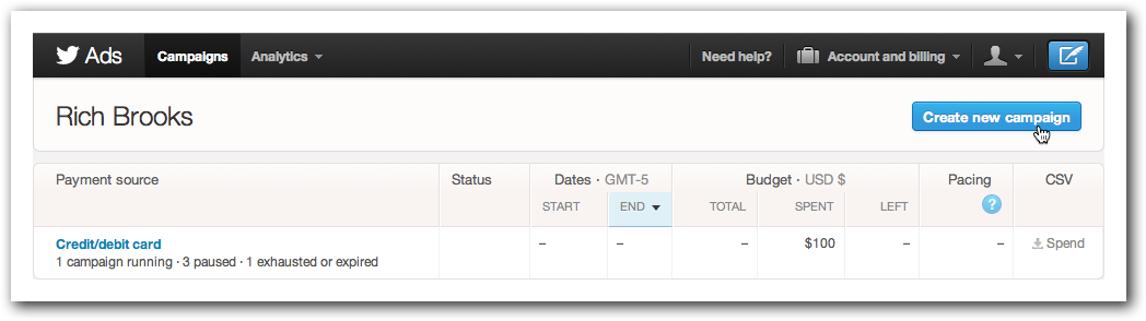 Create a New Twitter Ad Campaign