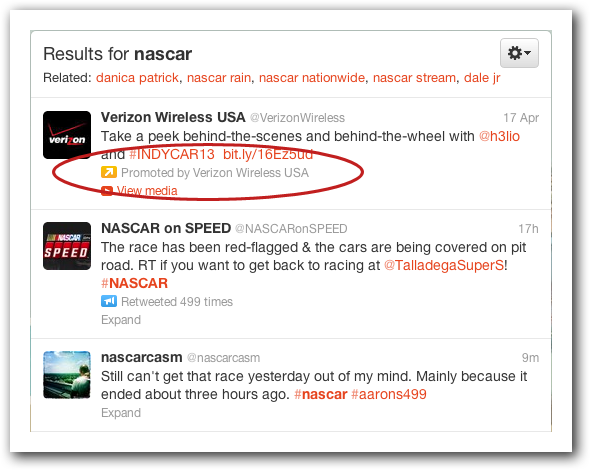 Example of Promoted Tweet in Search